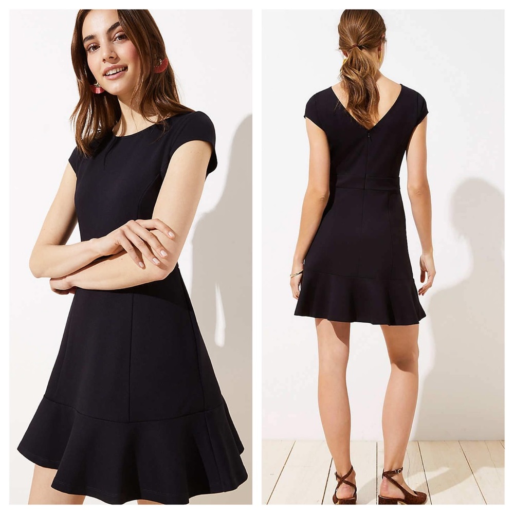 Loft Petite Ponte Flounce Flare Dress